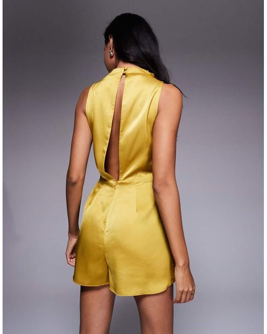 ASOS Metallic High Neck Drape Satin Playsuit