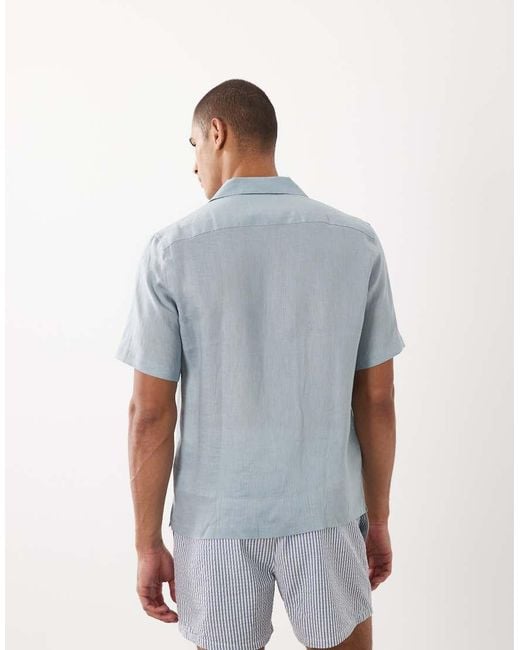 Mango Blue 100% Linen Short Sleeve Shirt for men