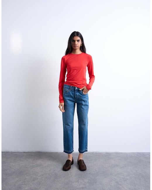 TOPSHOP Multicolor Runway Mid Rise Straight Cropped Jean With Let Down Hem Detail