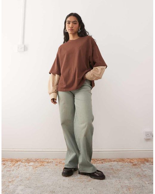 Reclaimed Vintage Brown T-shirt With Double Layered Shirt
