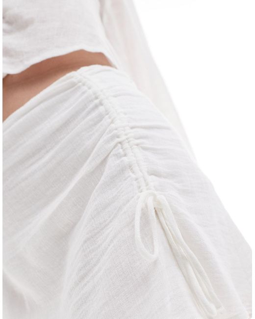Pull&Bear White Textured Ruche Side Mini Skirt Co-ord