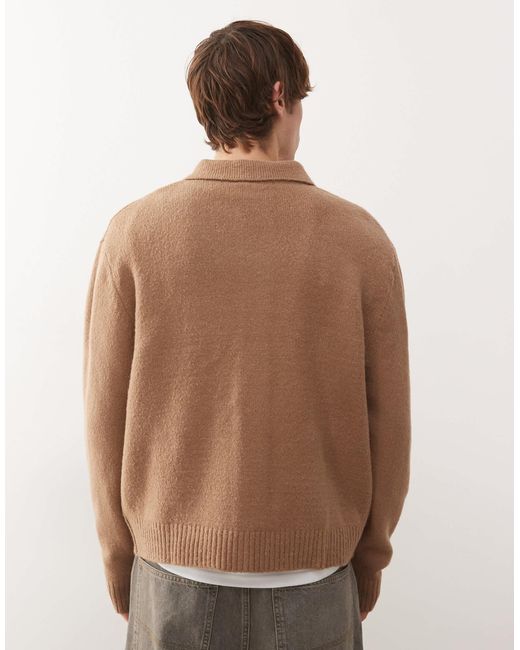 Collusion Brown Knitted Button Down Jumper for men