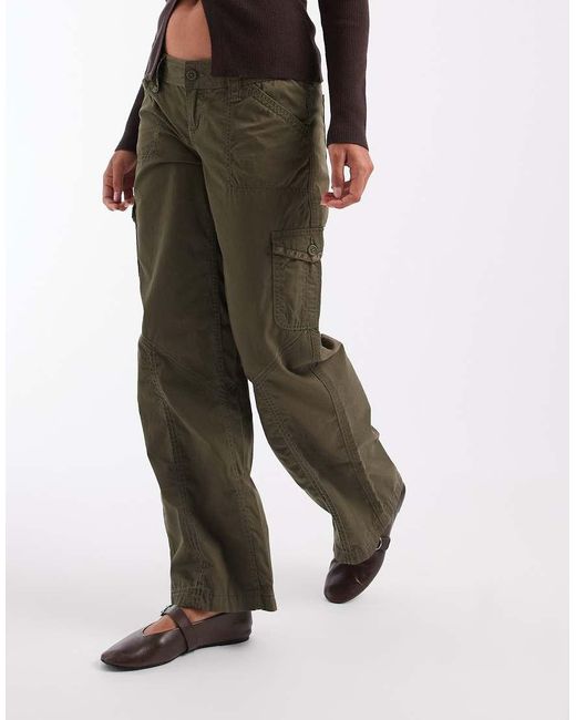 Hollister Green Low Rise Wide Leg Adjustable Waist Pants