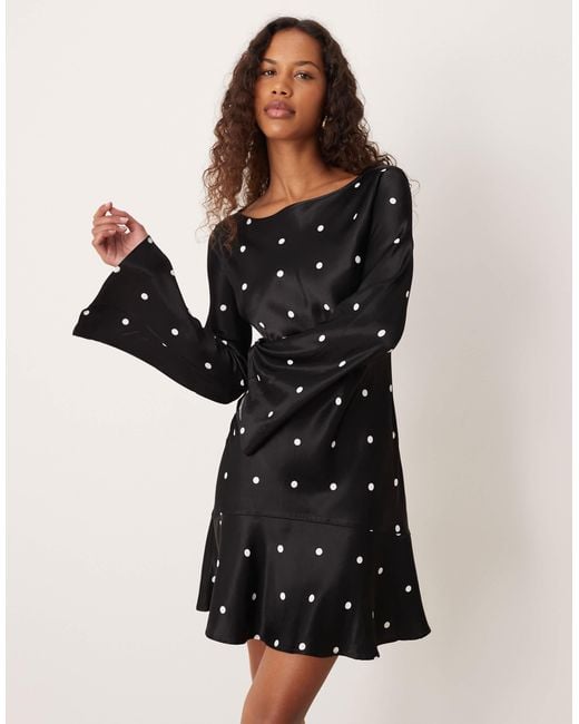 ASOS Women's Black Flare Sleeve Satin Mini Dress