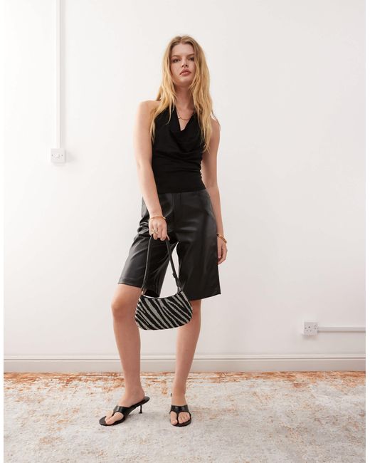 Weekday Black Plunge Drape Front Halter Neck Top With Low Back