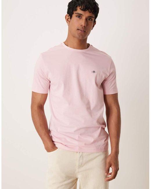 T-Shirt Chiaro Con Logo A Scudo di Gant in Pink da Uomo