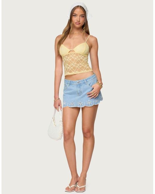 Edikted Blue Sheer Lace Cut Out Tank Top
