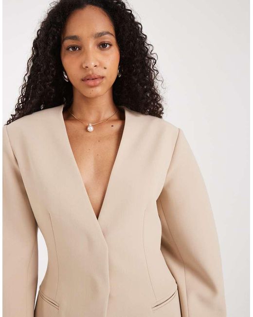 ASOS Natural Cinch Collarless Blazer
