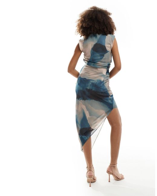 ASOS Blue Fallen Shoulder With Asym Hem Midi Dress