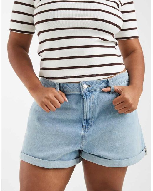 ASOS Blue Asos Design Curve Denim Comfort Mom Shorts