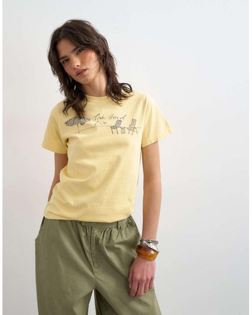 TOPSHOP Yellow 'the Good Life' Graphic Classic Tee