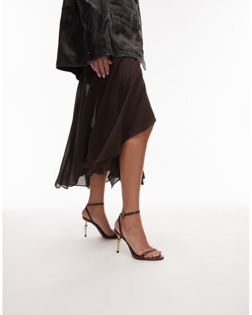 JW PEI Brown Alivia Heeled Sandals With Gold Metal Heel