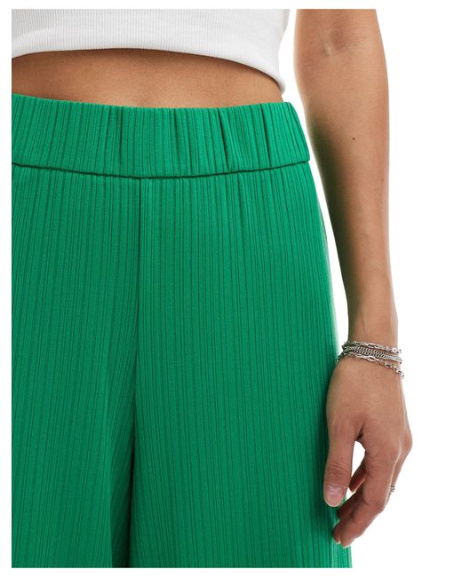 Monki Green Rib Jersey Cropped Wide Leg Trousers