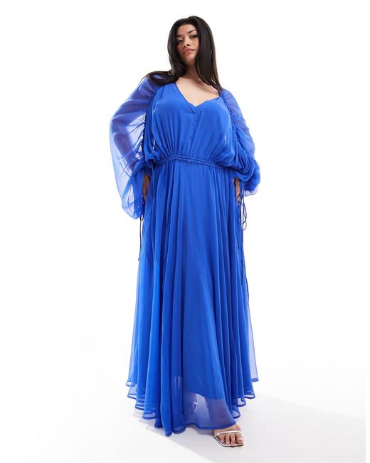ASOS Blue Curve Extreme Chiffon Gathered Waist Maxi Dress