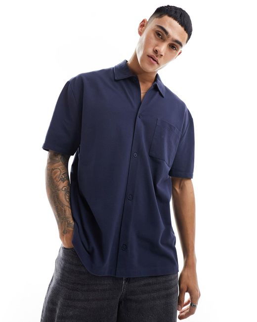 ASOS Blue Short Sleeved Pique Jersey Shirt for men