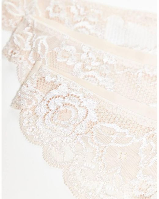 ONLY Natural 3 Pack Brazilian Brief With Lace Detail