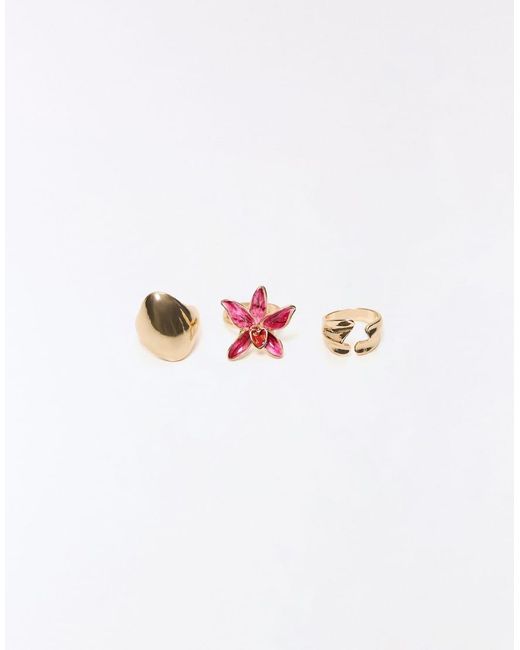 Bershka Metallic Pack Of 3 Rings