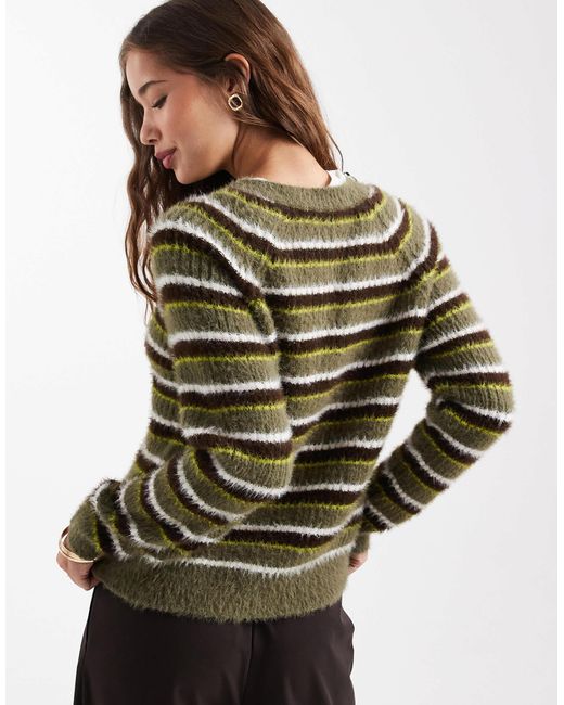 Threadbare Green Crew Neck Fluffy Cardigan