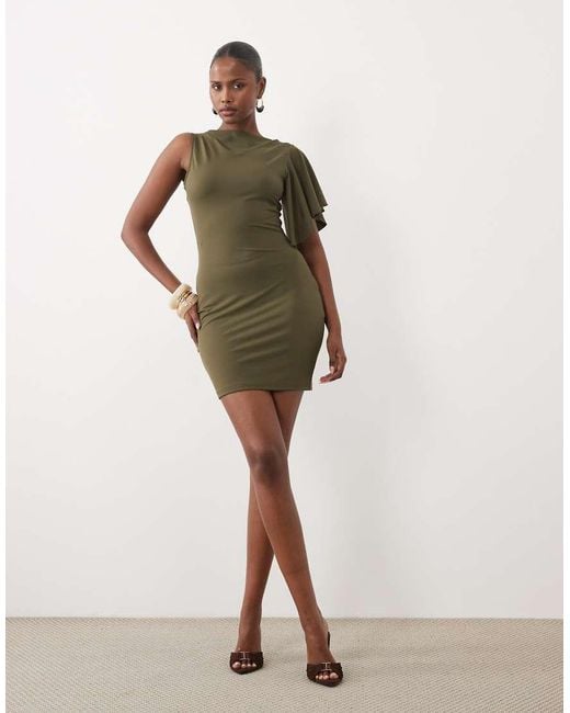 The Frolic Green Exclusive One Shoulder Ruffle Sleeve Mini Dress