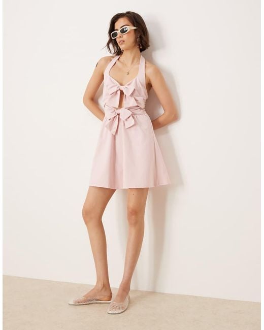 ASOS Pink Double Bow Front Halter Mini Dress