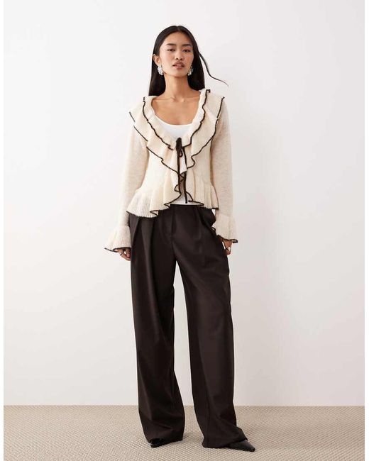 Y.A.S Natural Constrast Frill Detail Tie Front Cardigan