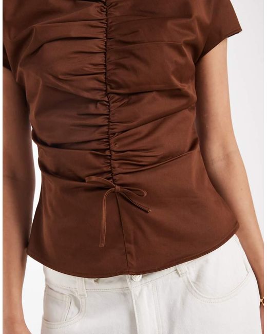 laagam Brown Simone Short Sleeve Ruched Top