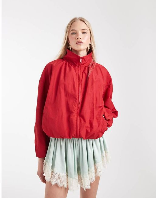 ASOS Red Oversized Bubble Hem Track Jacket
