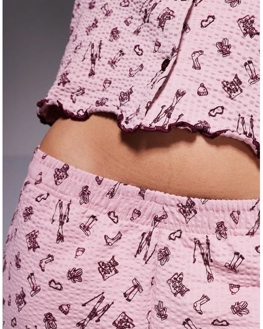 Threadbare Pink Long Sleeve Button Down Ski Print Pyjamas