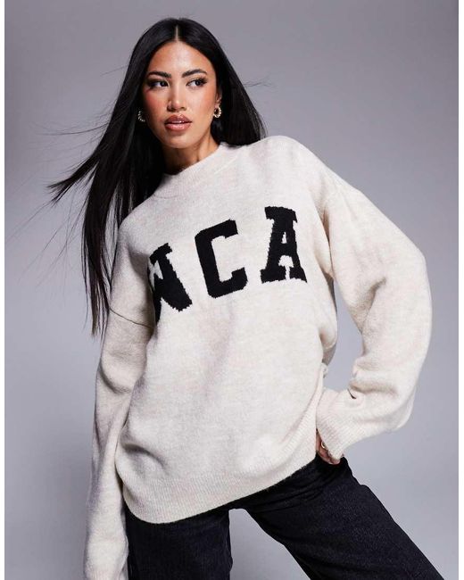 ASOS Weekend Collective Crew Neck Knit Jumper With Graphic in Grey Lyst UK