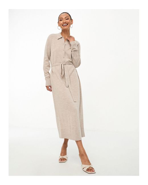 & Other Stories Natural Merino Wool Knitted Belted Midi Dress