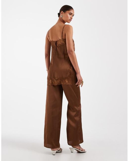 ASOS Brown Satin Lace Cami Jumpsuit