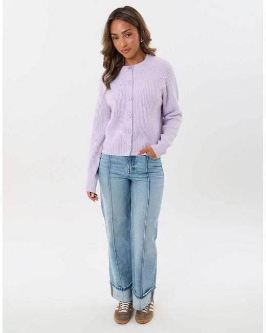 Threadbare Purple Chunky Knit Crew Neck Cardigan
