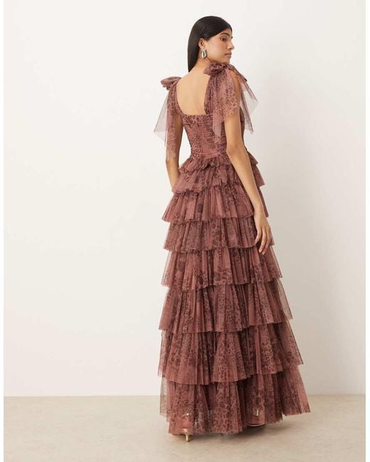 LACE & BEADS Multicolor Tulle Bow Shoulder Midi Dress