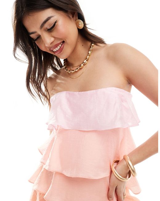 Forever New Pink Bandeau Tiered Ruffle Mini Dress