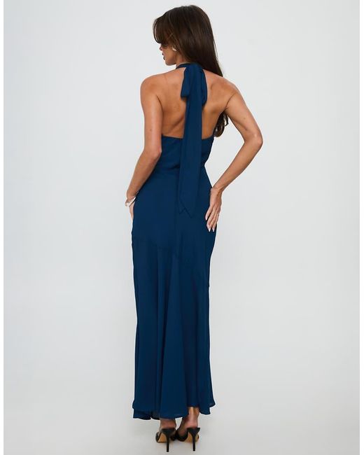 Princess Polly Blue Chiffon Halterneck Asymmetric Hem Maxi Dress