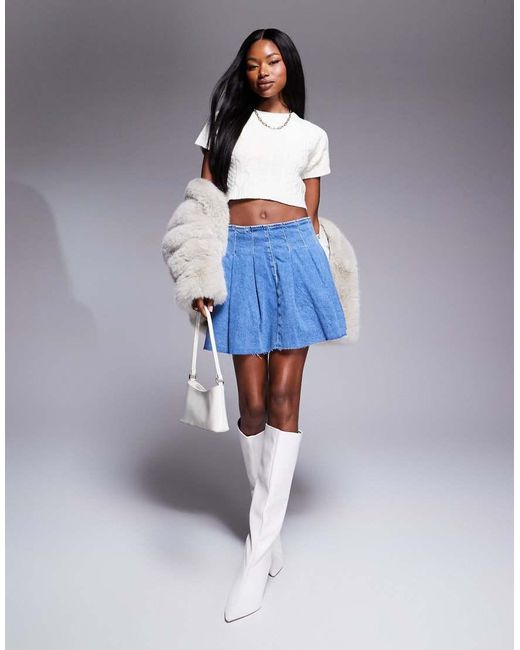 River Island Denim Pleated Mini Skirt in Blue Lyst UK