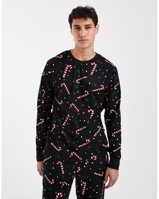 Jack & Jones Black Candy Cane Lounge Set for men