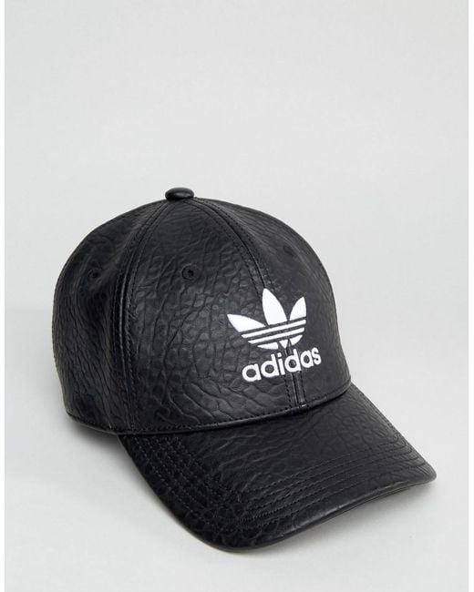 Adidas Originals Trefoil Cap In Black Faux Leather Bk6967 for men