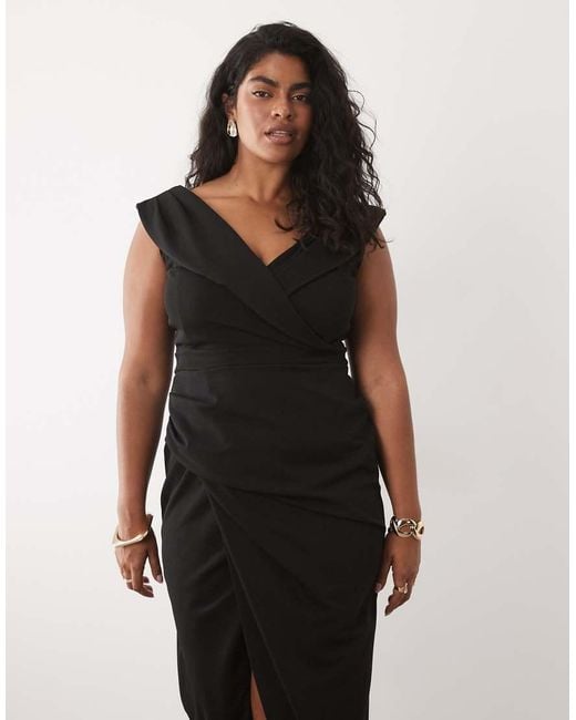 Tfnc Plus Black Wrap Detail Bardot Maxi Dress