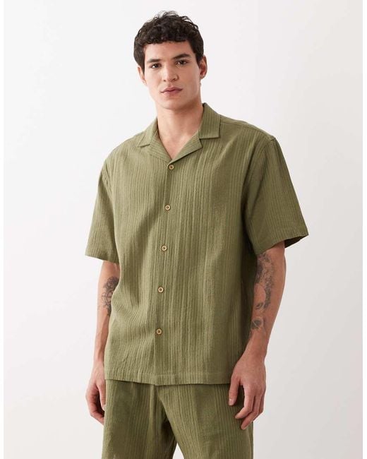 ASOS Green Co-ord Relaxed Revere Shirt With Stripe Jacquard for men