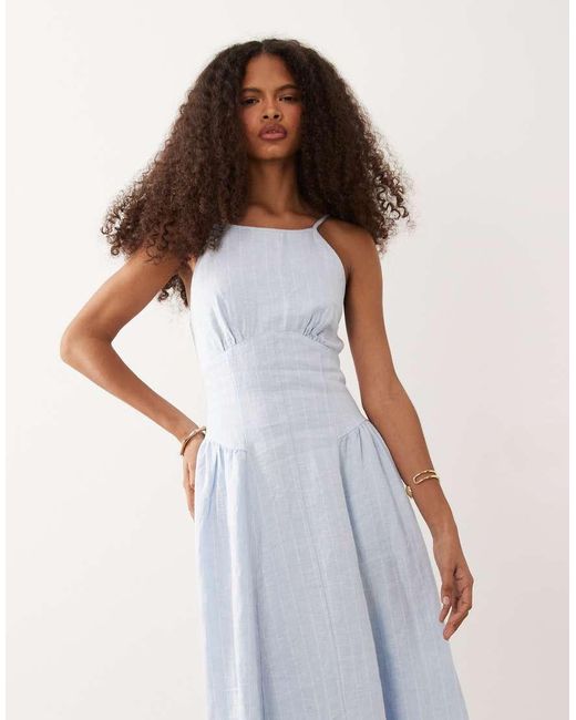 Abercrombie & Fitch White Linen Blend High Neck Dipped Waist Maxi Dress