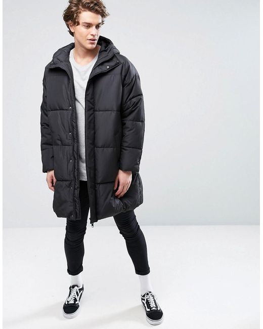 Asos Puffer Jacket In Oversized Fit With Hood in Black for Men | Lyst