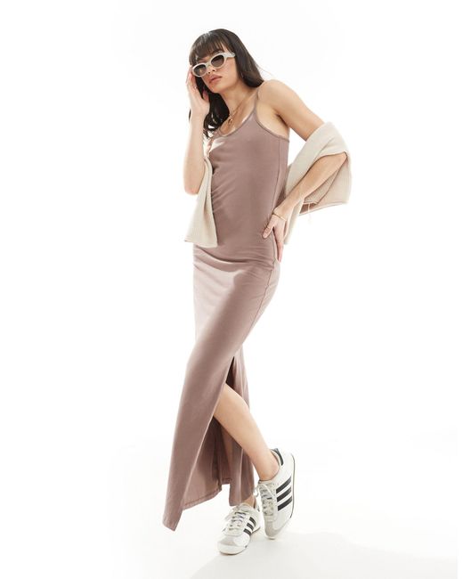 ONLY Natural Strap Maxi Dress With Side Split