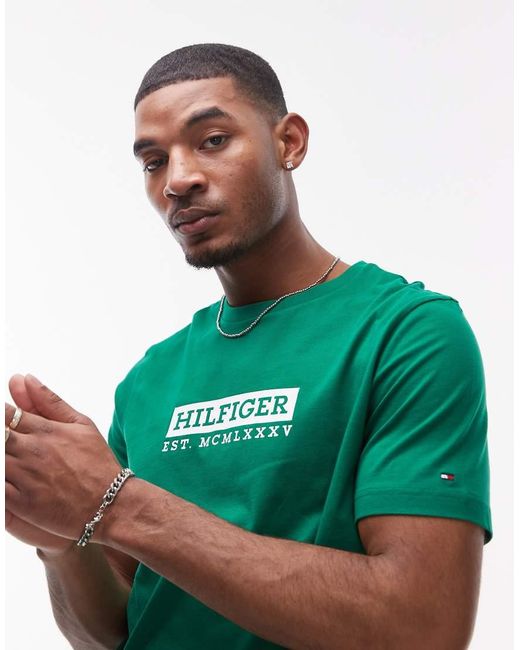 T-Shirt Con Logo Grande di Tommy Hilfiger in Green da Uomo