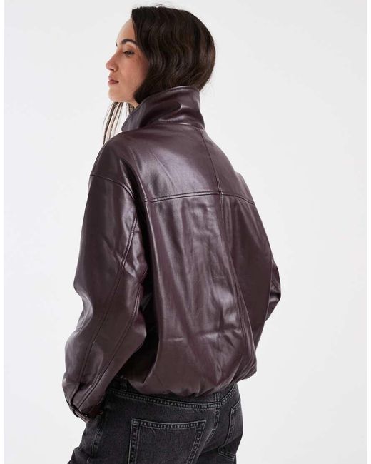 ASOS Purple Clean Leather Look Funnel Track Bomber Jacket