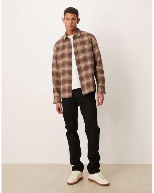 Abercrombie & Fitch Natural Long Sleeve Cropped Flannel Shirt for men
