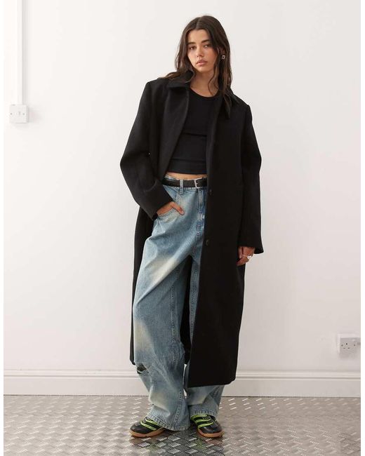 Weekday Black Wool Blend Car Coat