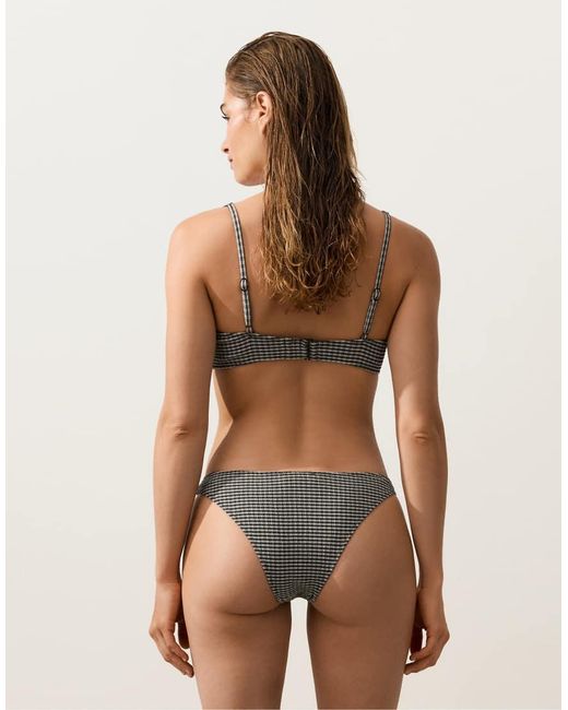 Oysho Brown Mini Check U-Cut Medium-Coverage Bikini Briefs