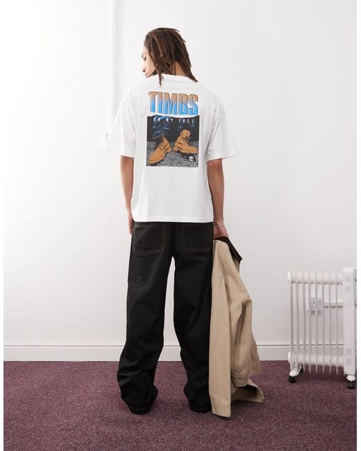 Timberland White Timbs 6"" Backprint Oversized T-shirt for men