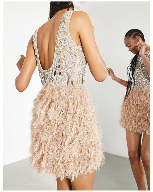 short feather white dress